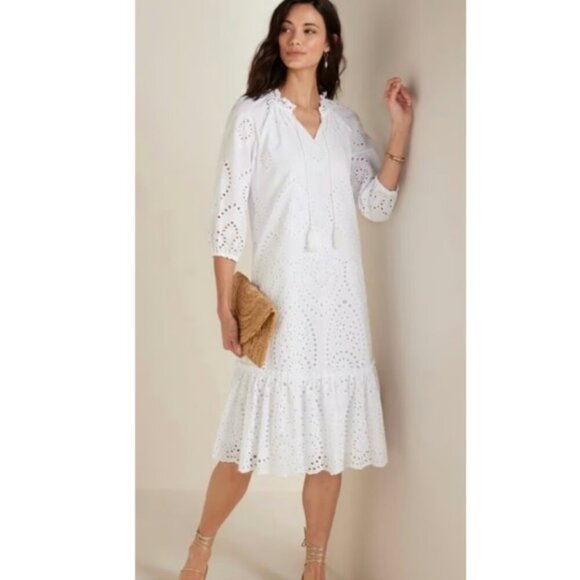 Soft Surroundings White Midi Dress Eyelet City of Gardens Cotton Large - Picture 2 of 10